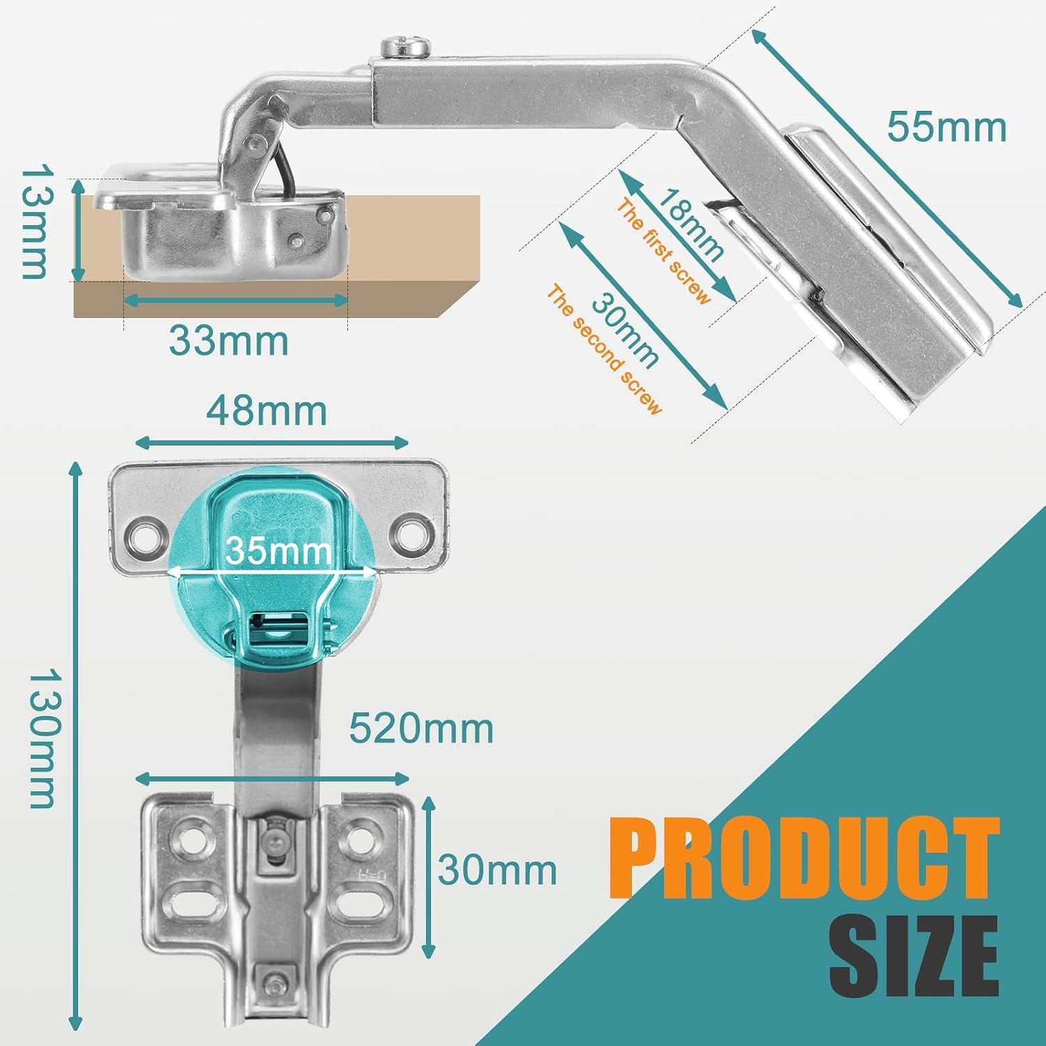 HBL' 135 Degree Corner Cabinet Hinges, 2 Pack: image 2