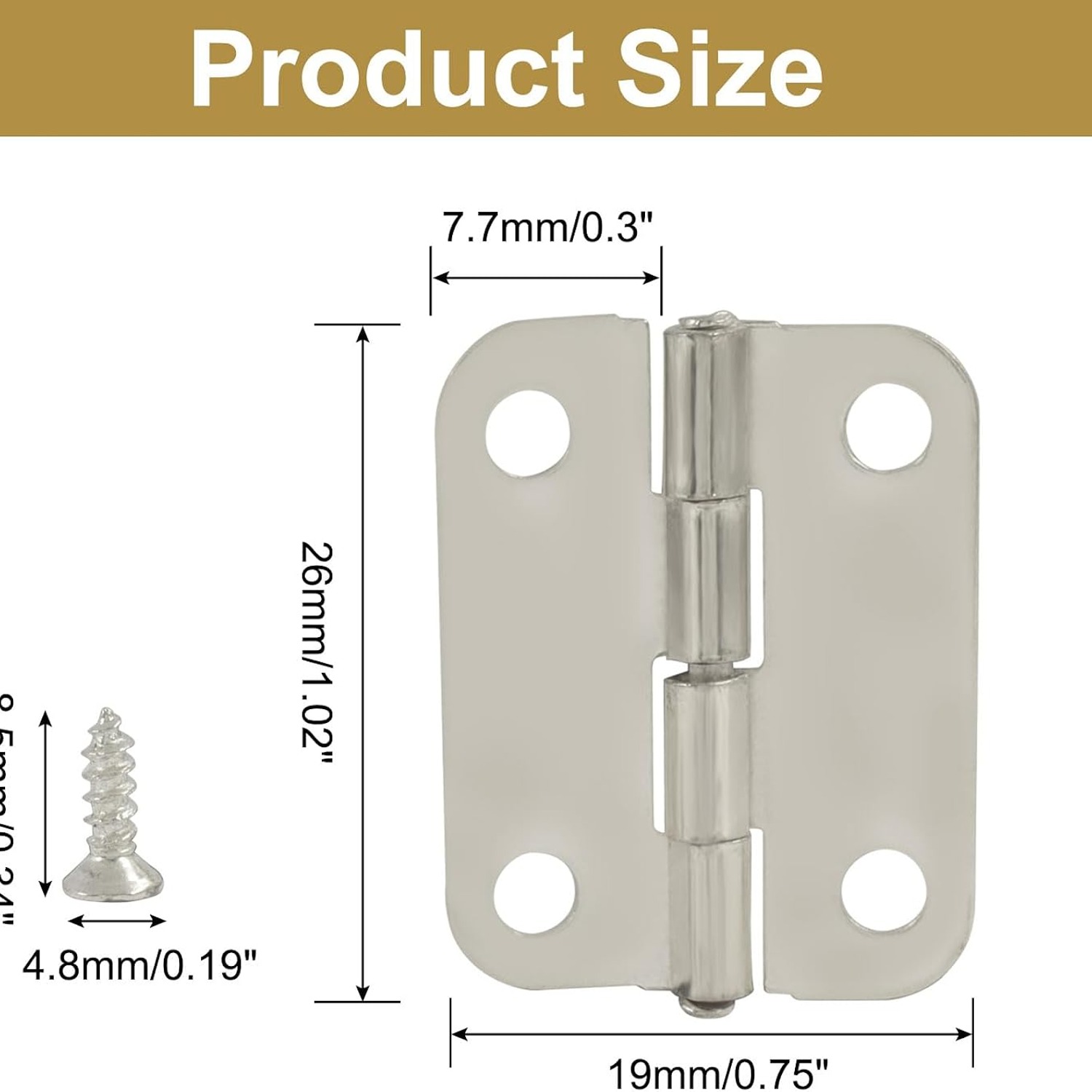 Murtenze Mini Silver Butt Hinges, 24 Pack