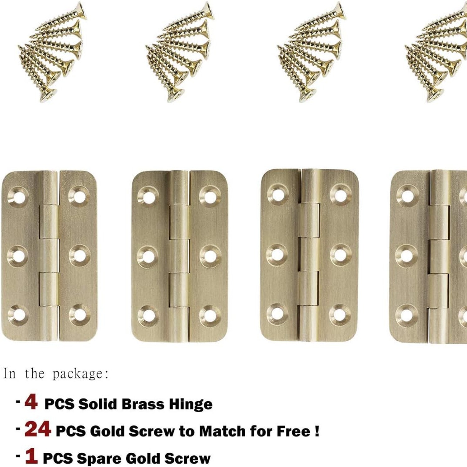 Keenkee Solid Brass Butt Hinges, 4 Pack