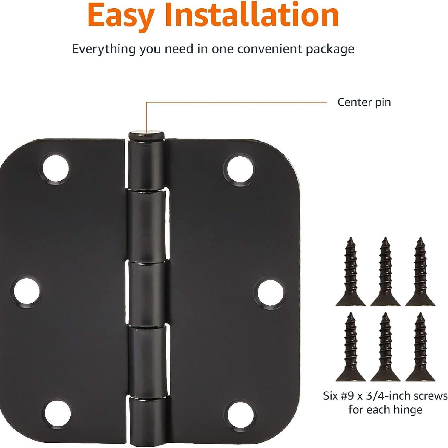 Rounded Corner Door Butt Hinges, 18 Pack, Matte Black