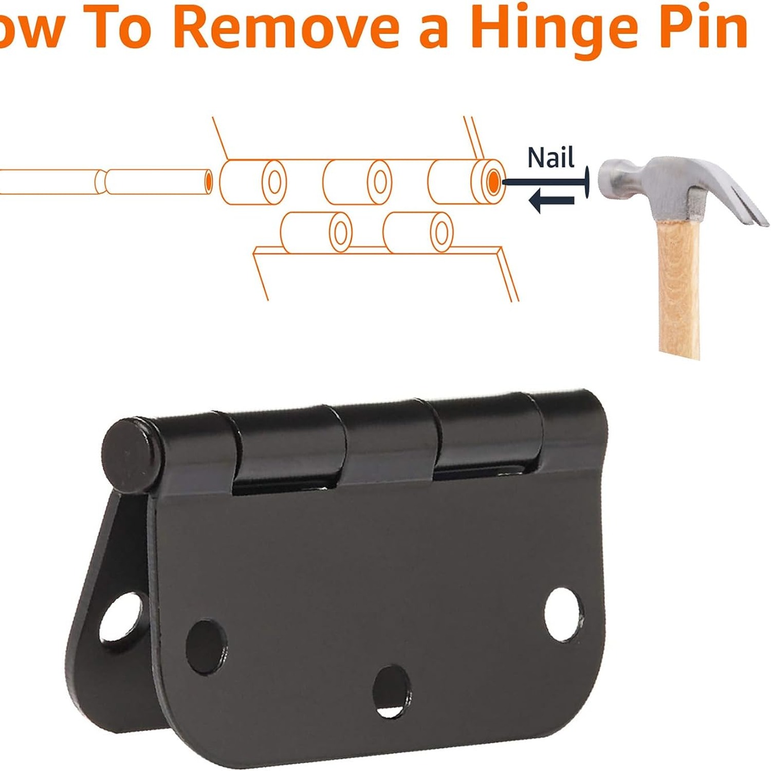 Rounded Corner Door Butt Hinges, 18 Pack, Matte Black