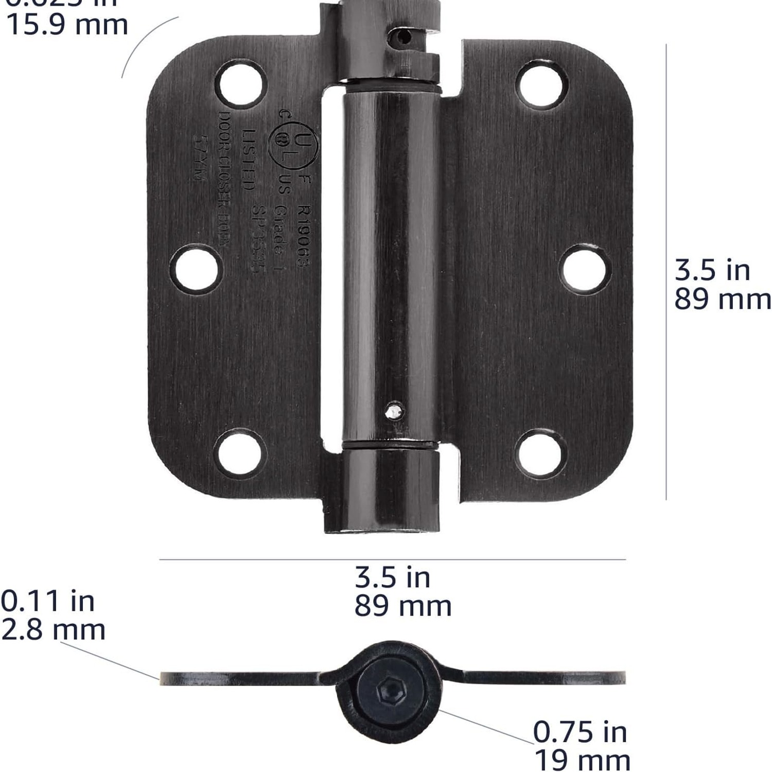 Self-Closing Door Hinge, 3.5 Inch, Oil Rubbed Bronze: image 8